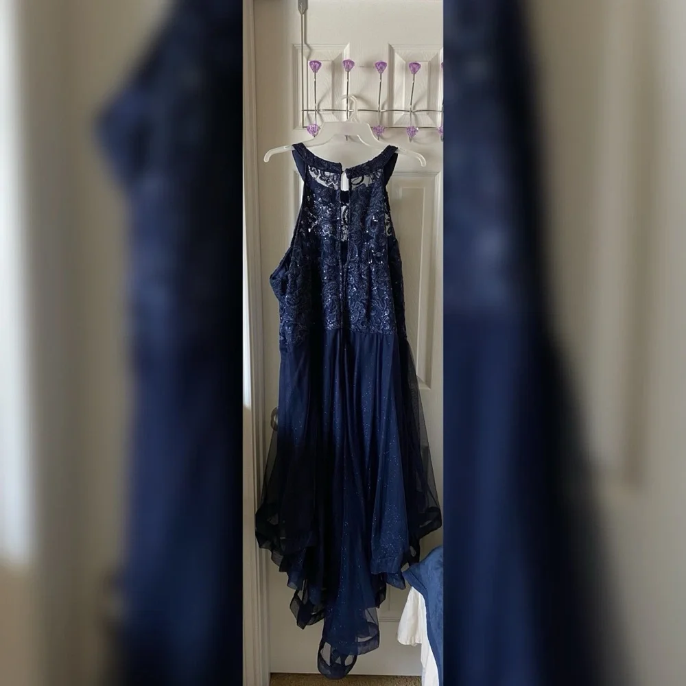 Dark Blue Sparkly and Glittery Prom Dress - Picture 2 of 3